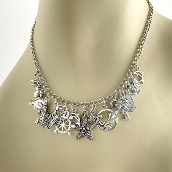 Artisan Jewelry - Charm Necklace, Handmade, Ocean Creatures, Mermaid, Tropical Fish, Starfish